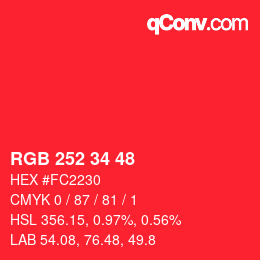 Farbcode: RGB 252 34 48 | qconv.com