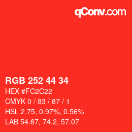 カラーコード: RGB 252 44 34 | qconv.com