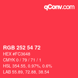 Color code: RGB 252 54 72 | qconv.com