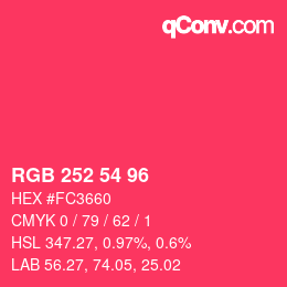 颜色代码: RGB 252 54 96 | qconv.com
