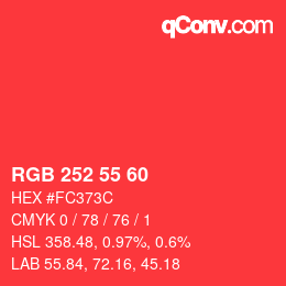 カラーコード: RGB 252 55 60 | qconv.com