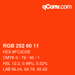 カラーコード: RGB 252 60 11 | qconv.com