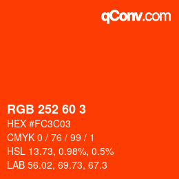颜色代码: RGB 252 60 3 | qconv.com