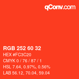 カラーコード: RGB 252 60 32 | qconv.com