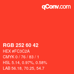 カラーコード: RGB 252 60 42 | qconv.com