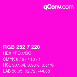 Color code: RGB 252 7 220 | qconv.com