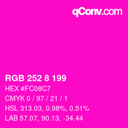 颜色代码: RGB 252 8 199 | qconv.com