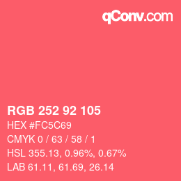 颜色代码: RGB 252 92 105 | qconv.com