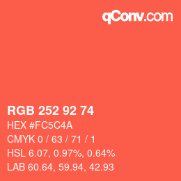 颜色代码: RGB 252 92 74 | qconv.com