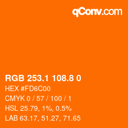 Color code: RGB 253.1 108.8 0 | qconv.com