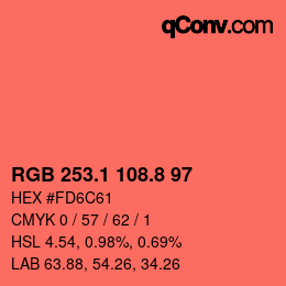 カラーコード: RGB 253.1 108.8 97 | qconv.com