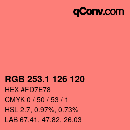 カラーコード: RGB 253.1 126 120 | qconv.com