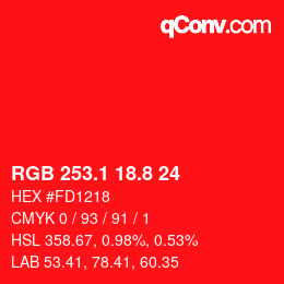 カラーコード: RGB 253.1 18.8 24 | qconv.com