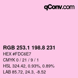 カラーコード: RGB 253.1 198.8 231 | qconv.com