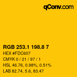 カラーコード: RGB 253.1 198.8 7 | qconv.com