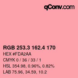 カラーコード: RGB 253.3 162.4 170 | qconv.com