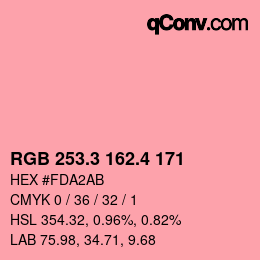 カラーコード: RGB 253.3 162.4 171 | qconv.com