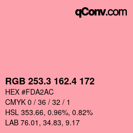 カラーコード: RGB 253.3 162.4 172 | qconv.com