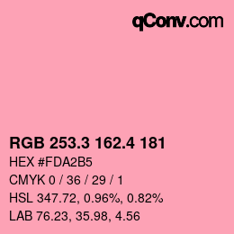 カラーコード: RGB 253.3 162.4 181 | qconv.com