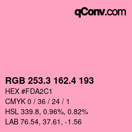 カラーコード: RGB 253.3 162.4 193 | qconv.com