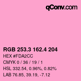 カラーコード: RGB 253.3 162.4 204 | qconv.com