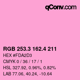 カラーコード: RGB 253.3 162.4 211 | qconv.com
