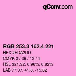 カラーコード: RGB 253.3 162.4 221 | qconv.com