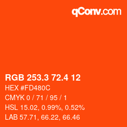 カラーコード: RGB 253.3 72.4 12 | qconv.com