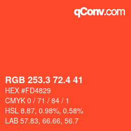 カラーコード: RGB 253.3 72.4 41 | qconv.com