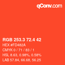 カラーコード: RGB 253.3 72.4 42 | qconv.com