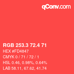 カラーコード: RGB 253.3 72.4 71 | qconv.com