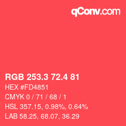 カラーコード: RGB 253.3 72.4 81 | qconv.com