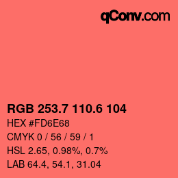 カラーコード: RGB 253.7 110.6 104 | qconv.com