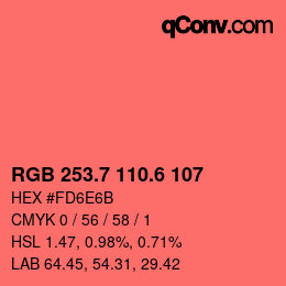 カラーコード: RGB 253.7 110.6 107 | qconv.com