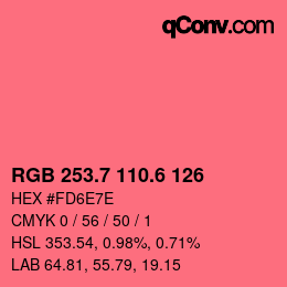 カラーコード: RGB 253.7 110.6 126 | qconv.com