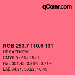 カラーコード: RGB 253.7 110.6 131 | qconv.com