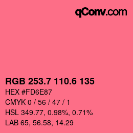 カラーコード: RGB 253.7 110.6 135 | qconv.com