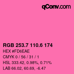 カラーコード: RGB 253.7 110.6 174 | qconv.com