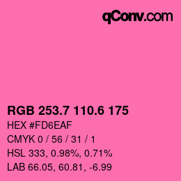 カラーコード: RGB 253.7 110.6 175 | qconv.com