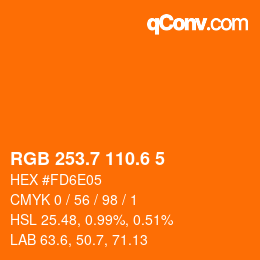 カラーコード: RGB 253.7 110.6 5 | qconv.com