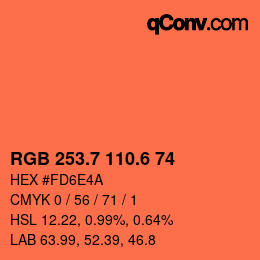 カラーコード: RGB 253.7 110.6 74 | qconv.com