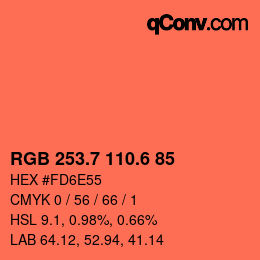 カラーコード: RGB 253.7 110.6 85 | qconv.com