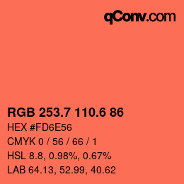 カラーコード: RGB 253.7 110.6 86 | qconv.com