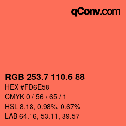 カラーコード: RGB 253.7 110.6 88 | qconv.com