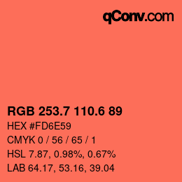 カラーコード: RGB 253.7 110.6 89 | qconv.com