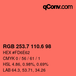 カラーコード: RGB 253.7 110.6 98 | qconv.com