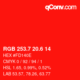 カラーコード: RGB 253.7 20.6 14 | qconv.com