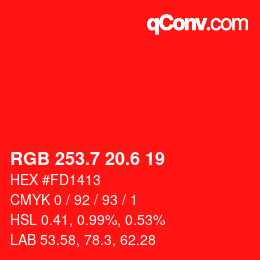 カラーコード: RGB 253.7 20.6 19 | qconv.com