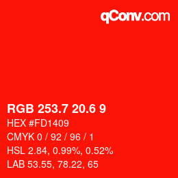 カラーコード: RGB 253.7 20.6 9 | qconv.com