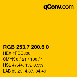 カラーコード: RGB 253.7 200.6 0 | qconv.com